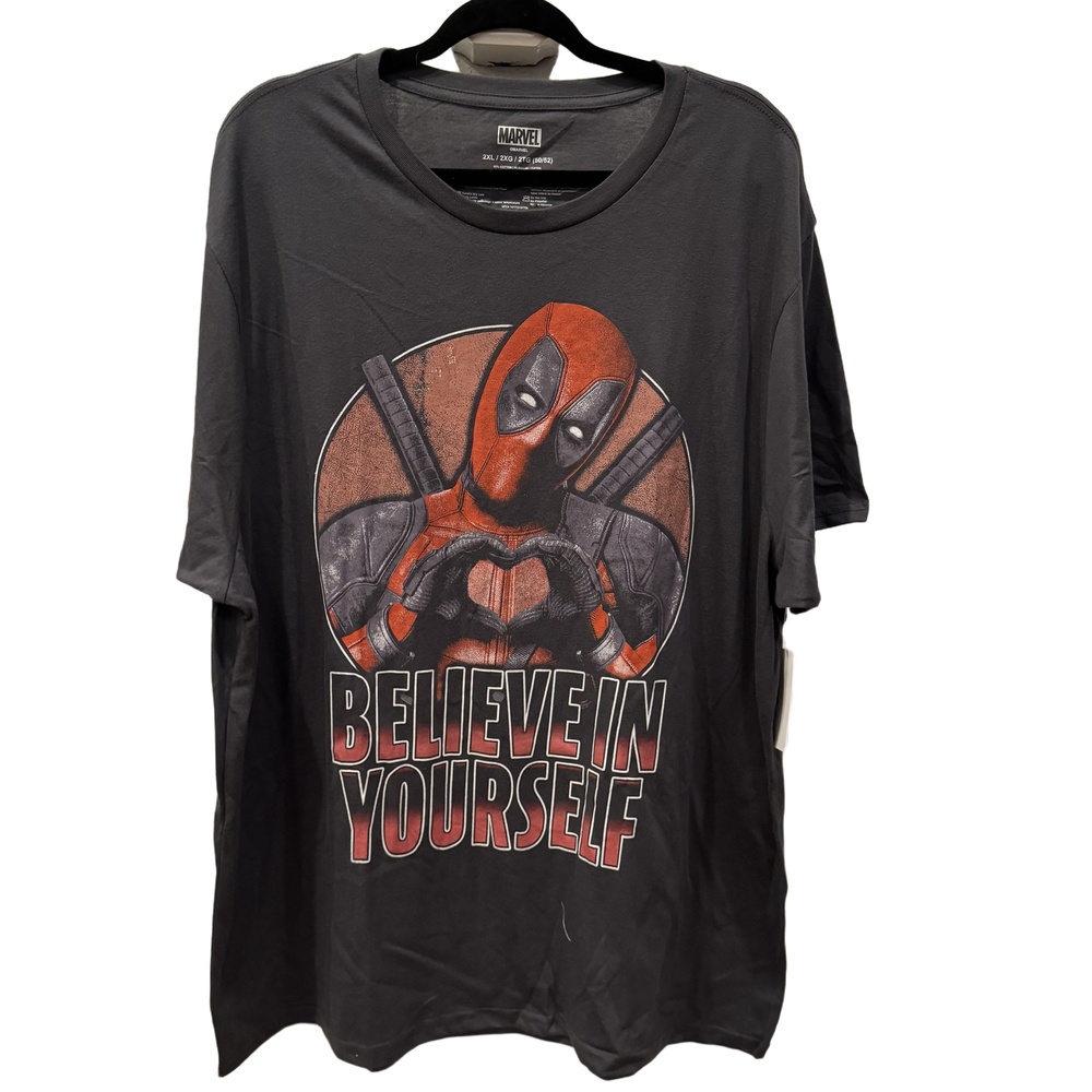 New Marvel Black Deadpool 2XL BELIEVE IN YOURSELF TShirt BELIEVE POOL CHARCOAL